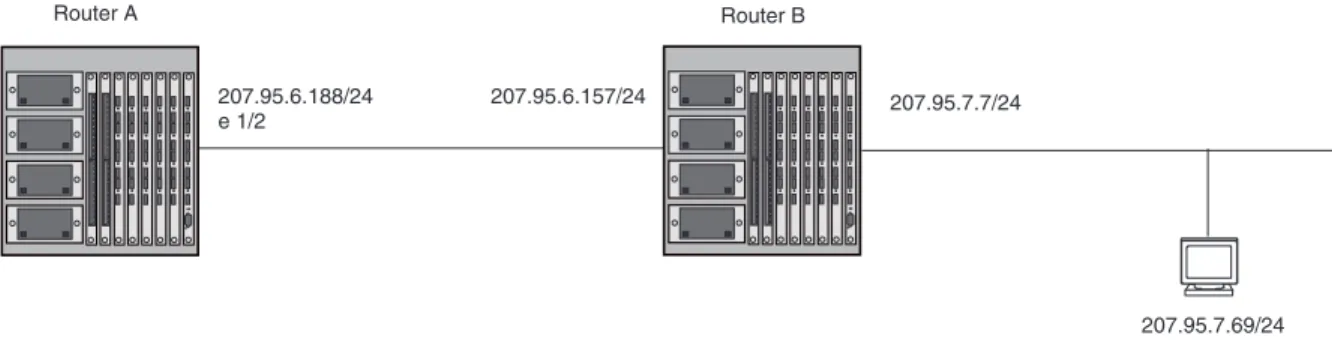 Figure 6.2 shows an example of a network containing a static route.  The static route is configured on Router A, as  shown in the CLI example following the figure