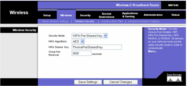 Figure 8 – Wireless Security Screen 