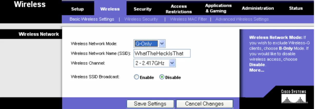 Figure 3 – Basic Wireless Settings Screen 