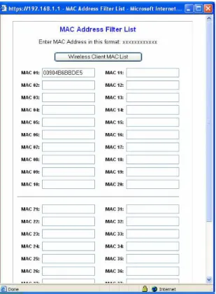 Figure 5 – MAC Address Filter List Screen 