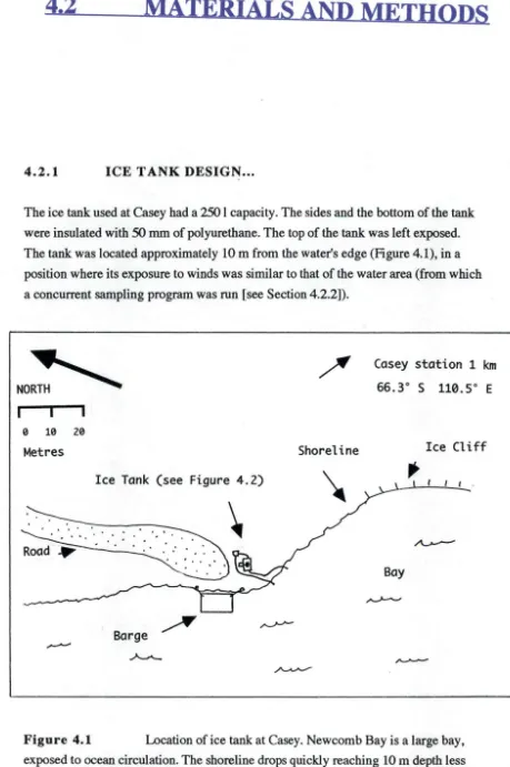 Figure 4.1 Location of ice tank at Casey. Newcomb Bay is a large bay, 