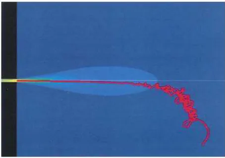 Figure 3-14. The shape of flying weft yarn in air flow and interaction with surroundings 