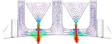 Figure 3.1-3. Profiles of impact velocity component (blue = former, new = red). 