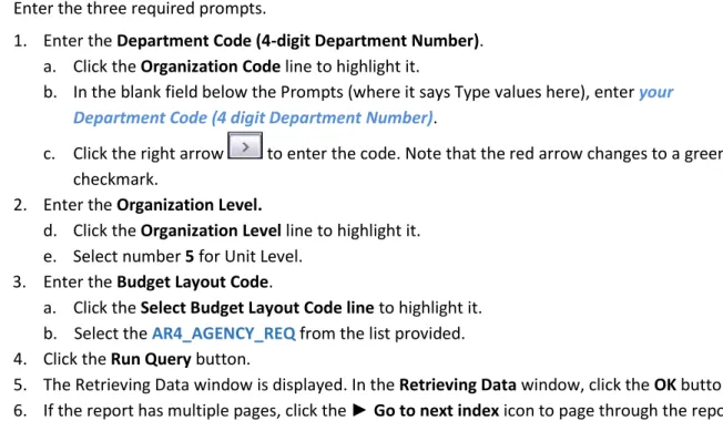 Table 5: Parameters for Report 