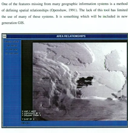 Figure 6.4 Relationship Tool. The first object (X) is open water defined in band 1. The second (Y) is sea ice identified from band 3 of the NOAA image