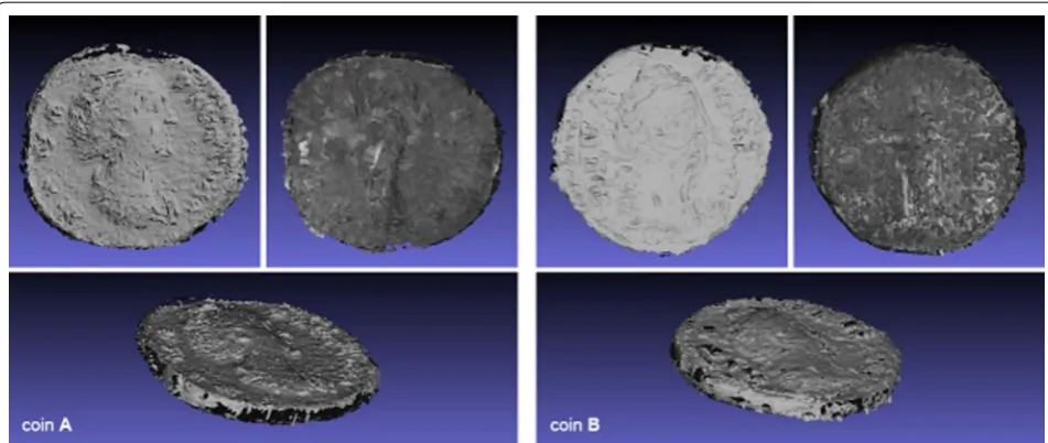 Fig. 7 3D laser scan of, coin A and B with NextEngine HD (Vera Moitinho de Almeida)