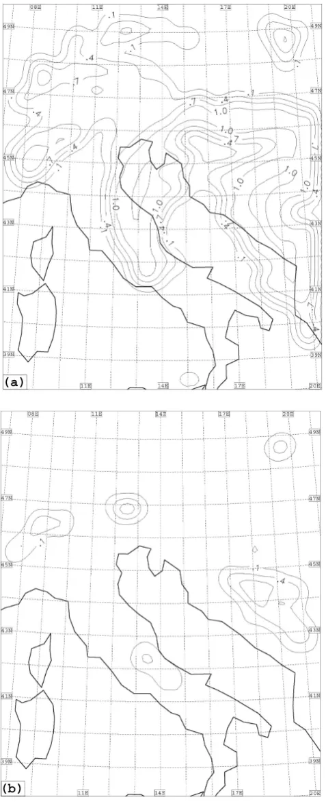 Fig. 9. Total cloud cover fraction calculated by the coarse gridrun (run A): (a) at 13:00 UTC 25 June 2002; (b) at 13:00 UTC26 June 2002
