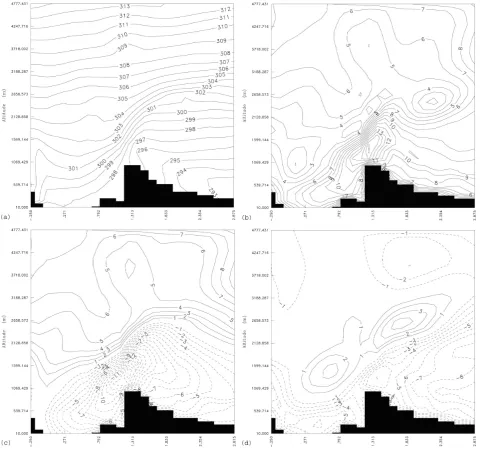 Fig. 6. Same as Fig. 5 but for the low resolution simulation (run A). Each division on the horizontal axis corresponds to about 80 km.