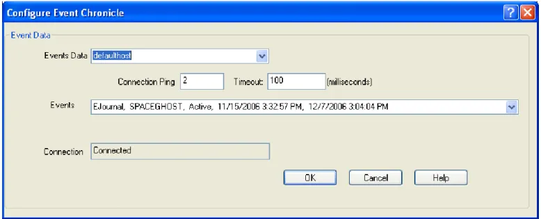 Figure 9 shows the Process History View Configure Event Chronicle dialog. The Events Data selection is set to 