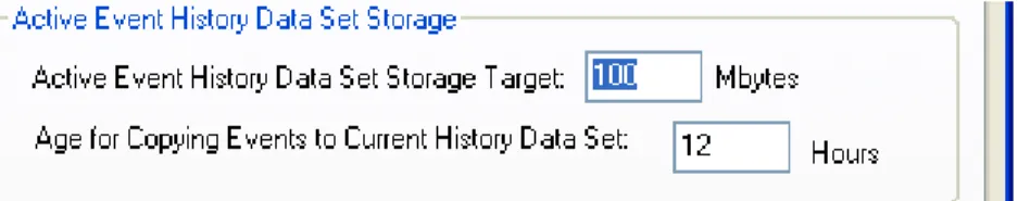 Figure 5 shows the Active data set storage configuration. The Active data set is configured at the default setting of  100MB