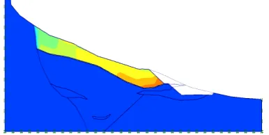 Figure 12. E= 15000 kPa, C=48 kPa and φ = 10.5°, FS=2.14 and the failure surface turns to be plane