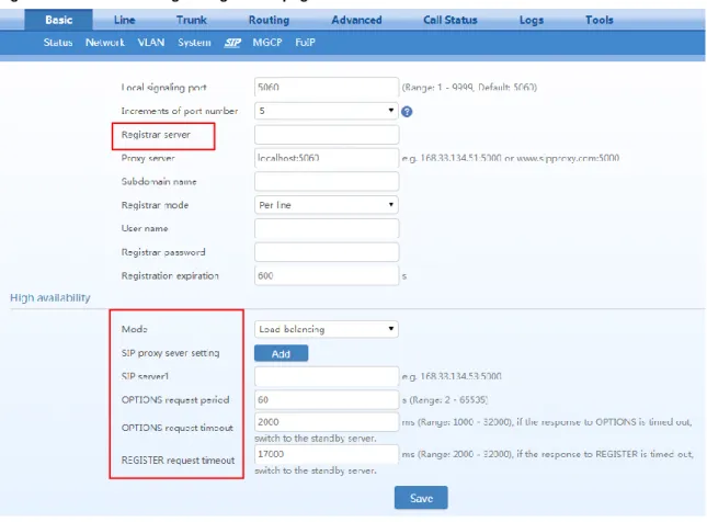 Figure 2-5 Load balancing configuration page   
