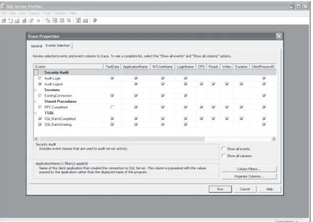 FIGURE 3-8  SQL Server Proﬁ ler Trace Properties dialog box Events selection