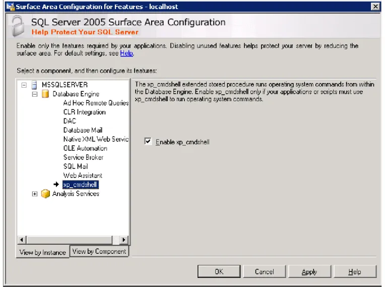 Figure 3 Surface Area Configuration for Features Window