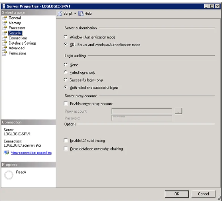 Figure 4 Object Explorer - Server Properties > Security
