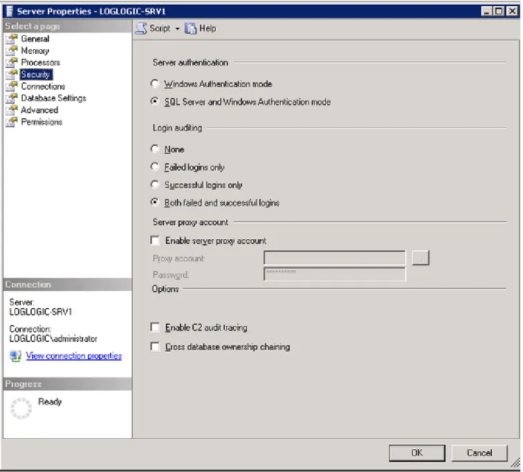 Figure 1 Object Explorer - Server Properties > Security