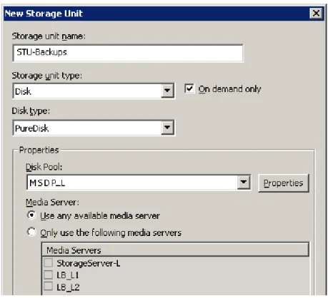 Figure 2-4 shows the settings for the storage unit for the normal backups for the local deduplication node