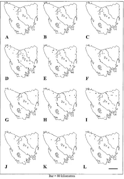Fig. 1.3-1: Collection localities (dots) of the most geographically ubiquitous fungal species found in the survey 