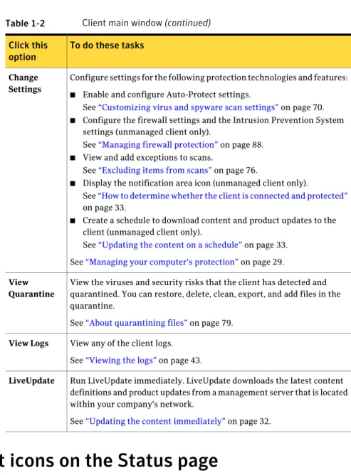 Table 1-2 Client main window (continued) To do these tasks