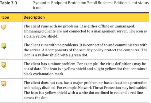 Table 3-3 Symantec Endpoint Protection Small Business Edition client status icons