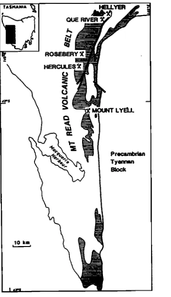 Figure 2.1: Location of the Hellyer deposit (after Gemmell and Large, 1992) 