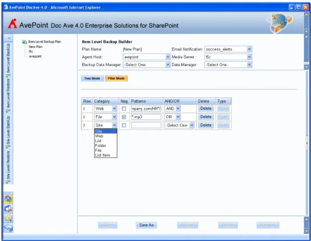 Figure 17: DocAve Backup Builder, Filter Mode 
