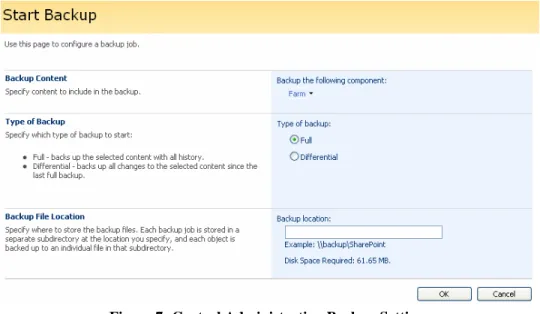 Figure 7: Central Administration Backup Settings 