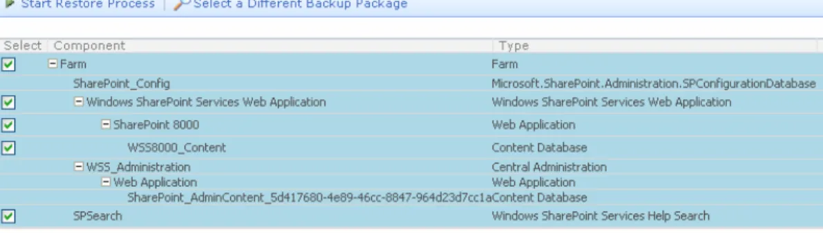 Figure 10: Selecting Content to Restore 