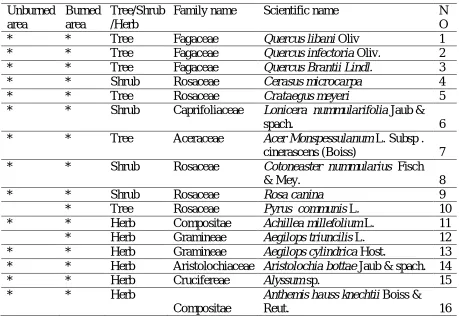 Table 2: List of Scientific and Family name of plant species in the burned and unburned areas