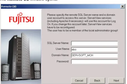 Figure 5: Remote DB window SQL Server Name