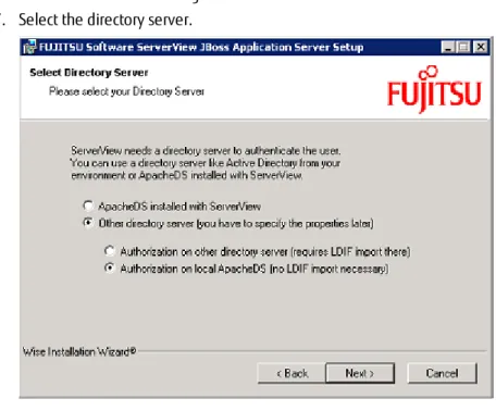Figure 7: Select Directory Server window ApacheDS installed with ServerView