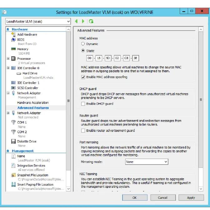 Figure 2-5: Network Adapter settings 