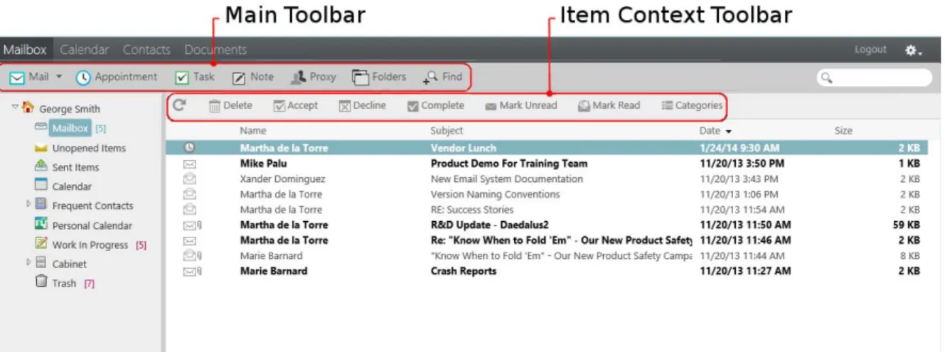 Figure 1-2    The GroupWise WebAccess Toolbars