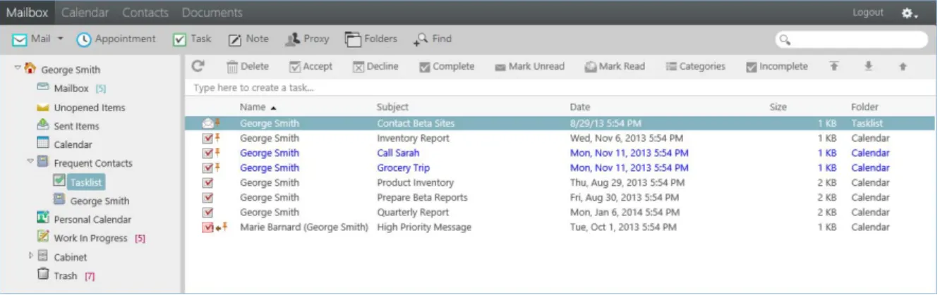 Figure 5-1    Mailbox Showing the Tasklist Folder