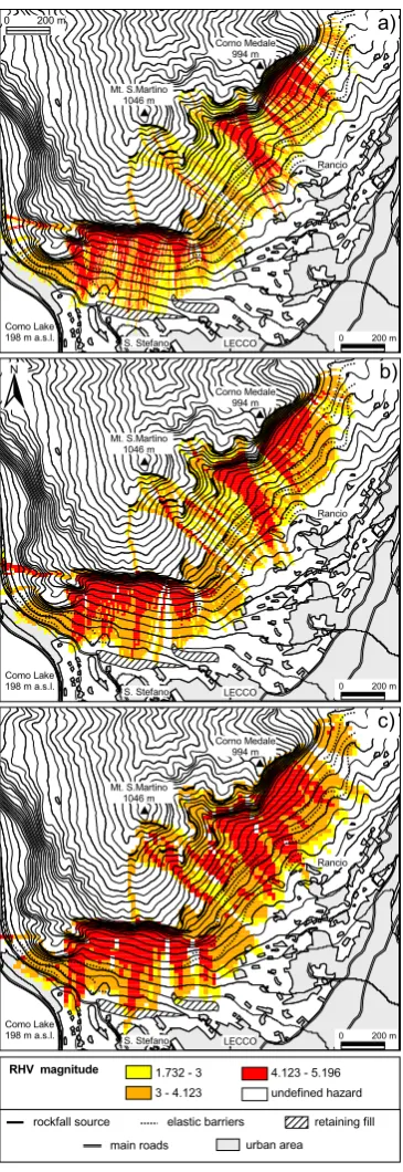 Fig. 10.Comparison of the hazard maps obtained for theMt. S. Martino-Coltignone area at different spatial resolution (5 m,10 m and 20 m, respectively)