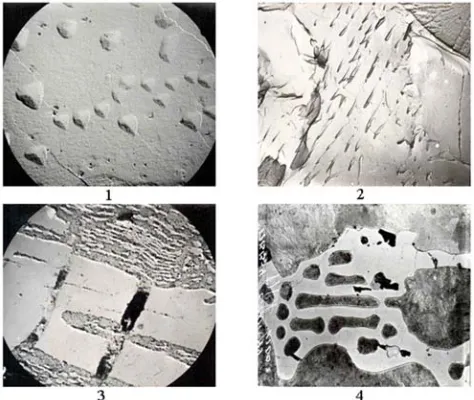 Figure 1. Microstructures of chromium-nickel cast iron. Vacuum etching: No. 1 – 3; as-cast: No