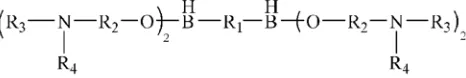 Figure 1. Bonding agents with double borate structural, Rshort chain, R1-polyether with 2-ethidene, R3-alkane hydroxyl, R4-modified group