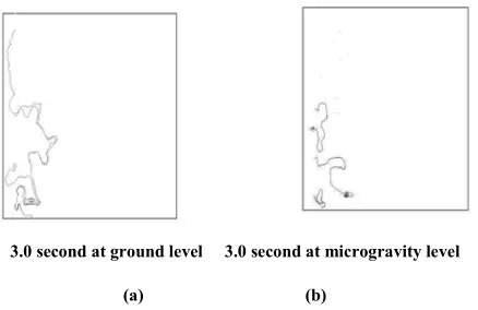Figure 6. (a-b) Comparison of Simulated results of Path line of miscible mixture at different time intervals at point (1, 3, 4 and 5) of flow model at Ground level and Microgravity Level (g = 9.8 x 10-3 m/s2)