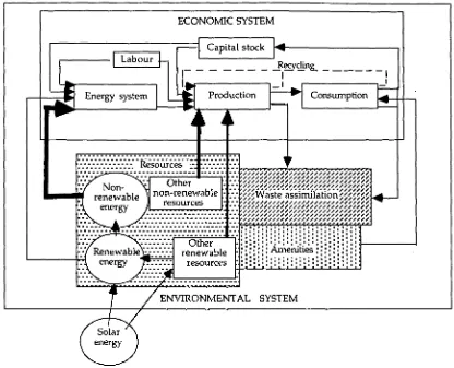 Figure 3.1 A model of the interlinked economic and environmental systems [Adapted from Common (1994: 173)]