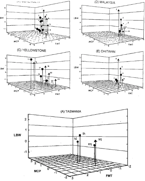 Figure 6.3 Locomotor morphospace and body size in mammalian camivores. (A) Locomotor classifications of species are as follows: Arboreal, open triangles; Scansorial, closed triangles;weight