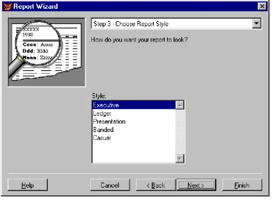 Fig. 9.4 : selection of Style of the Report Wizard