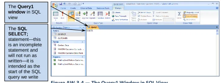 Figure AW-3-4 — The Query1 Window in SQL View 