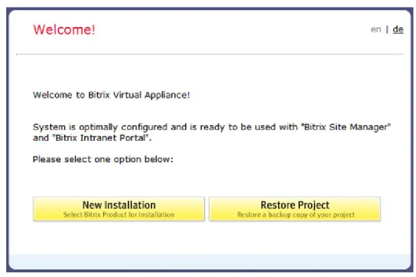 Fig. 1.5 Bitrix Virtual Appliance welcome screen 