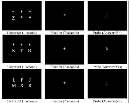 Figure 4.1 Delayed Match to Sample Letter Sternberg fMRI task.  Participants underwent 