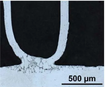 Figure 14. Light microscope image of a brazing sample brazed according to Procedure 1 (325 vpm HCl, Tbrazing=565°C)