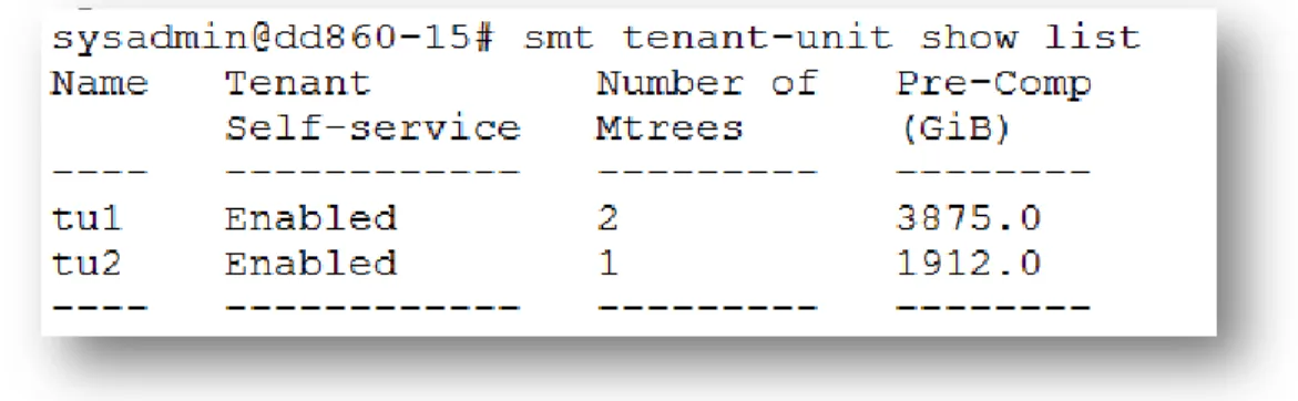 Figure 4. Data Domain Admin view of logical capacity reporting per tenant unit 