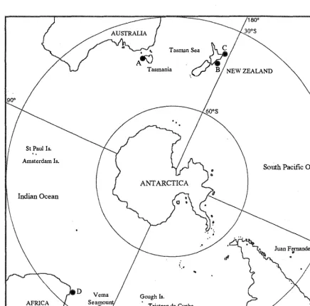 Figure 2a Origin of Jasus samples investigated. Exact locations of collection sites and sample sizes are in parentheses: A - J