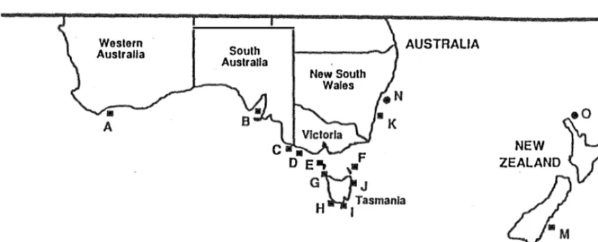 Figure 2b Origin of . 143°49'E, n=10). F - Flinders Island (40°00'S 148°16'E, n=10). G - Temma Harbour n=8)