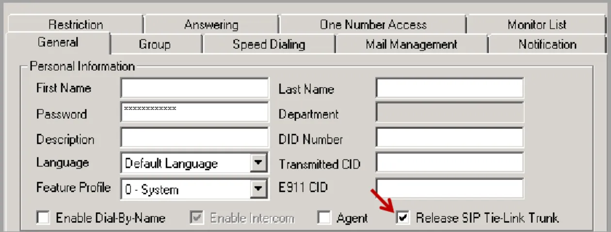 Figure 7: Check the “Release SIP Tie-Link Trunk” option