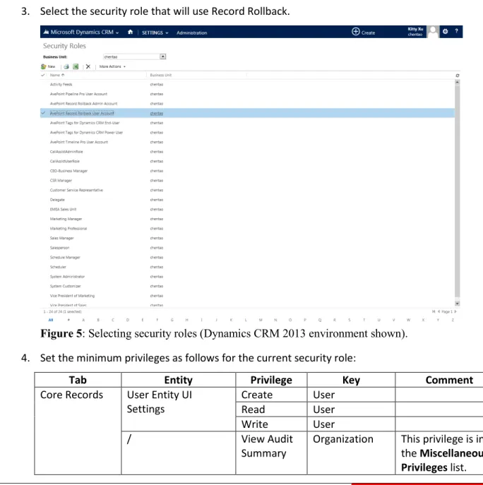Figure 5: Selecting security roles (Dynamics CRM 2013 environment shown). 